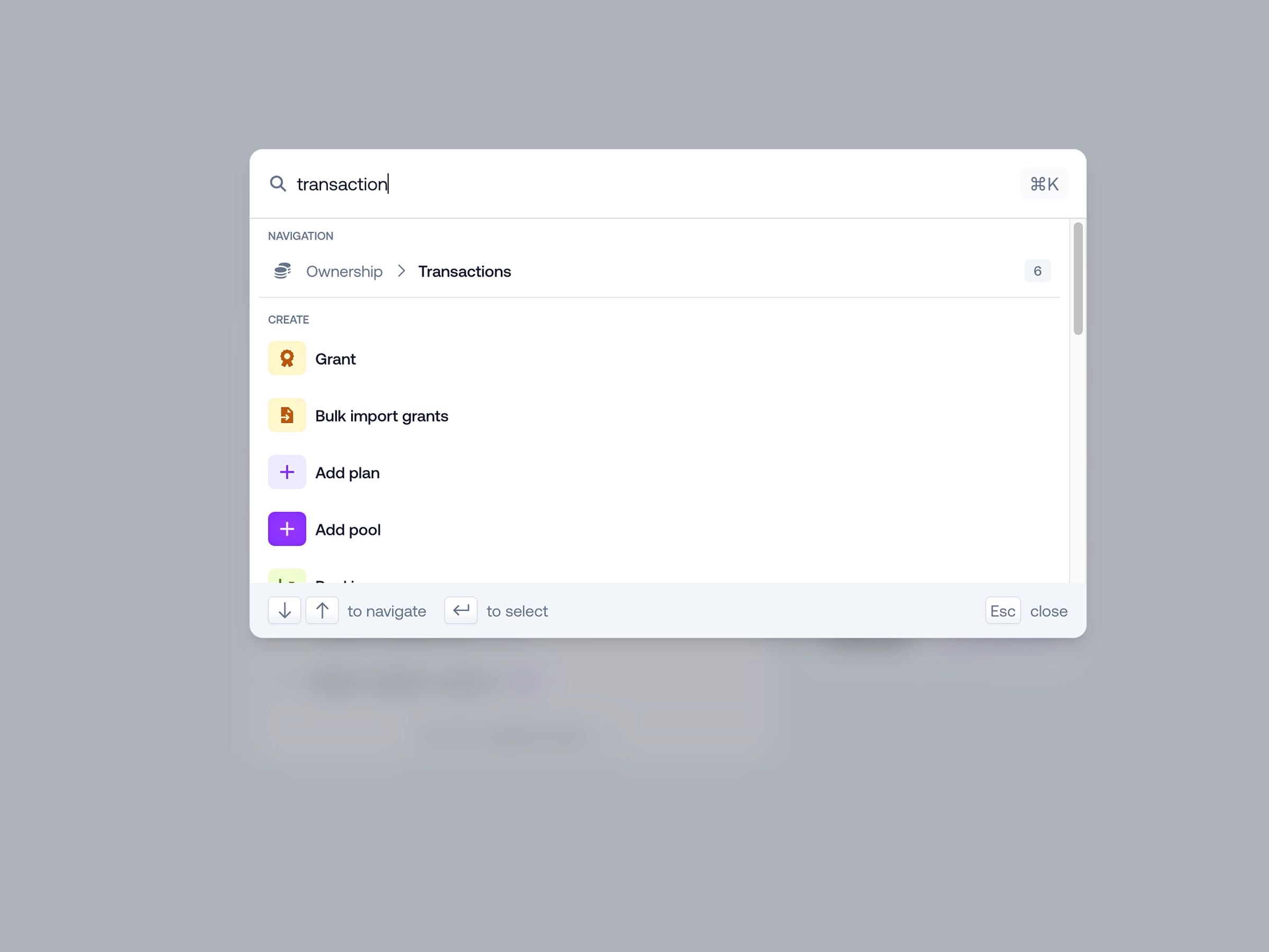 Admin Home command search for transaction workflows