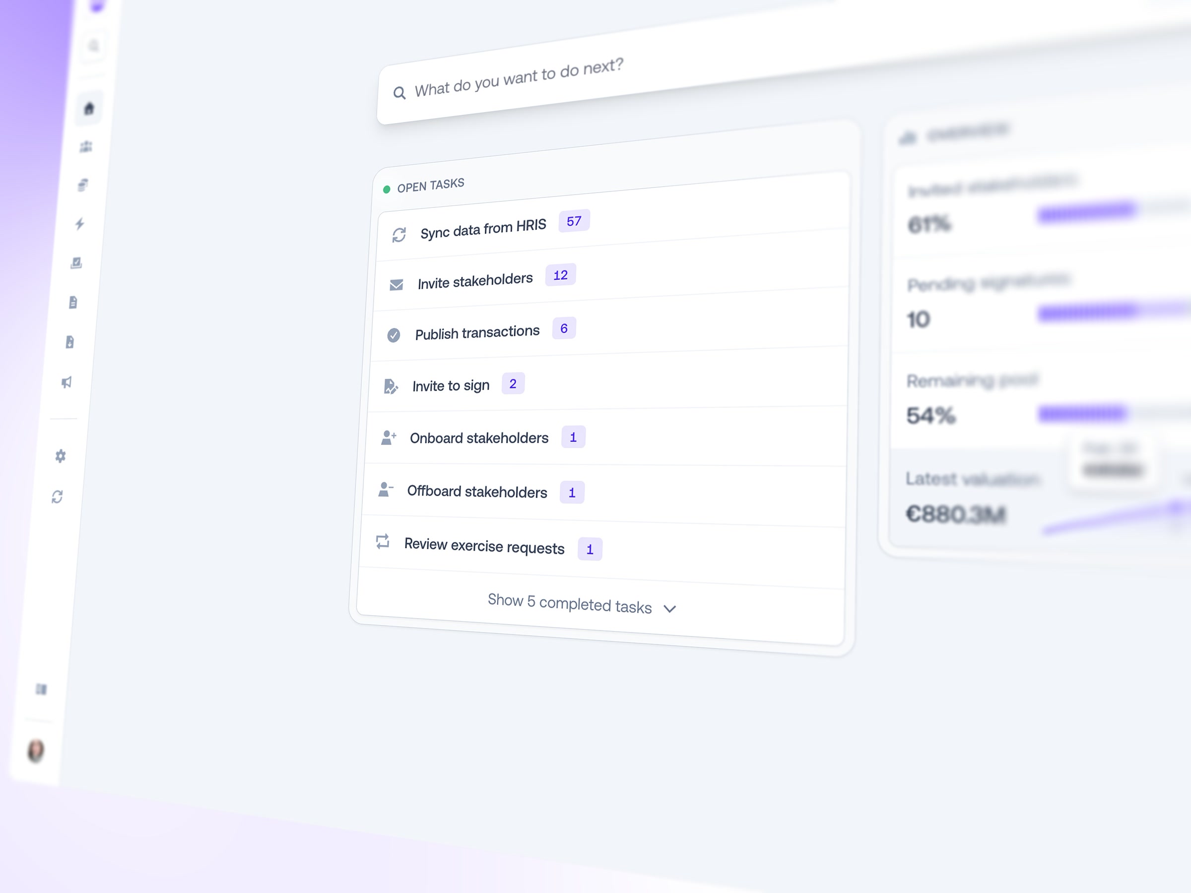 Angled overview of the Admin Home task manager surface
